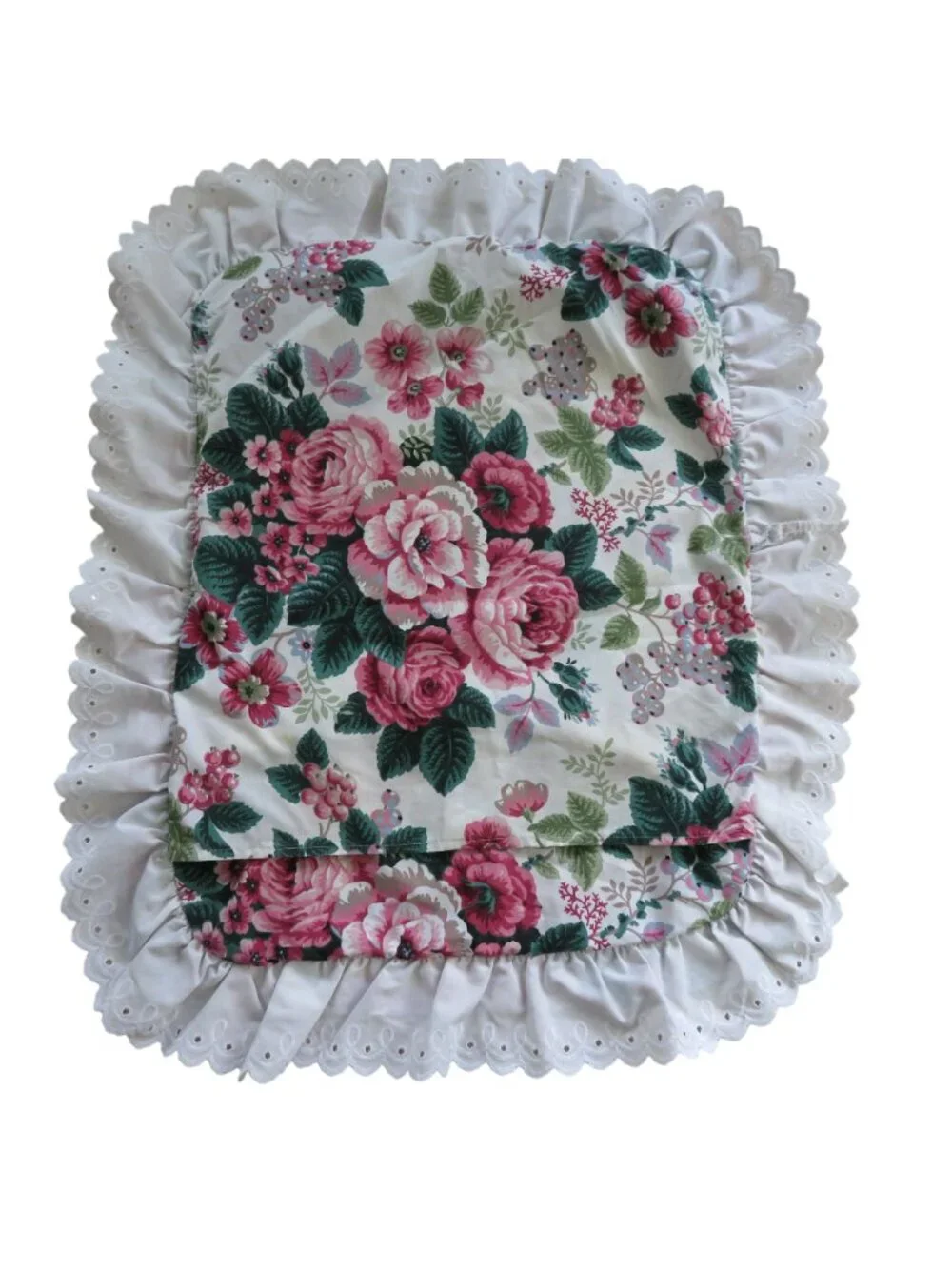 Vintage Waverly Pleasant Valley Floral Pillow Sham Ruffled Eyelet Trim Standard